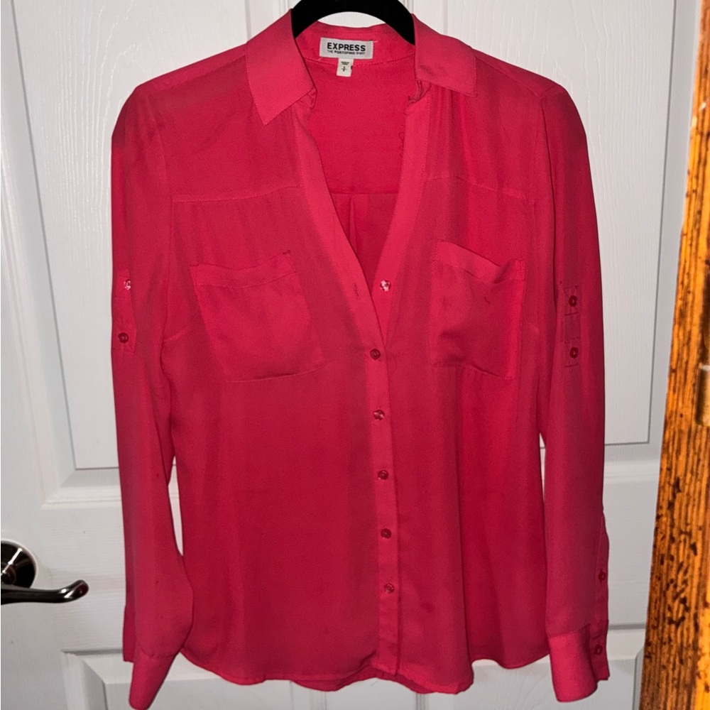 Express Women's Vibrant Pink Button-Down Shirt